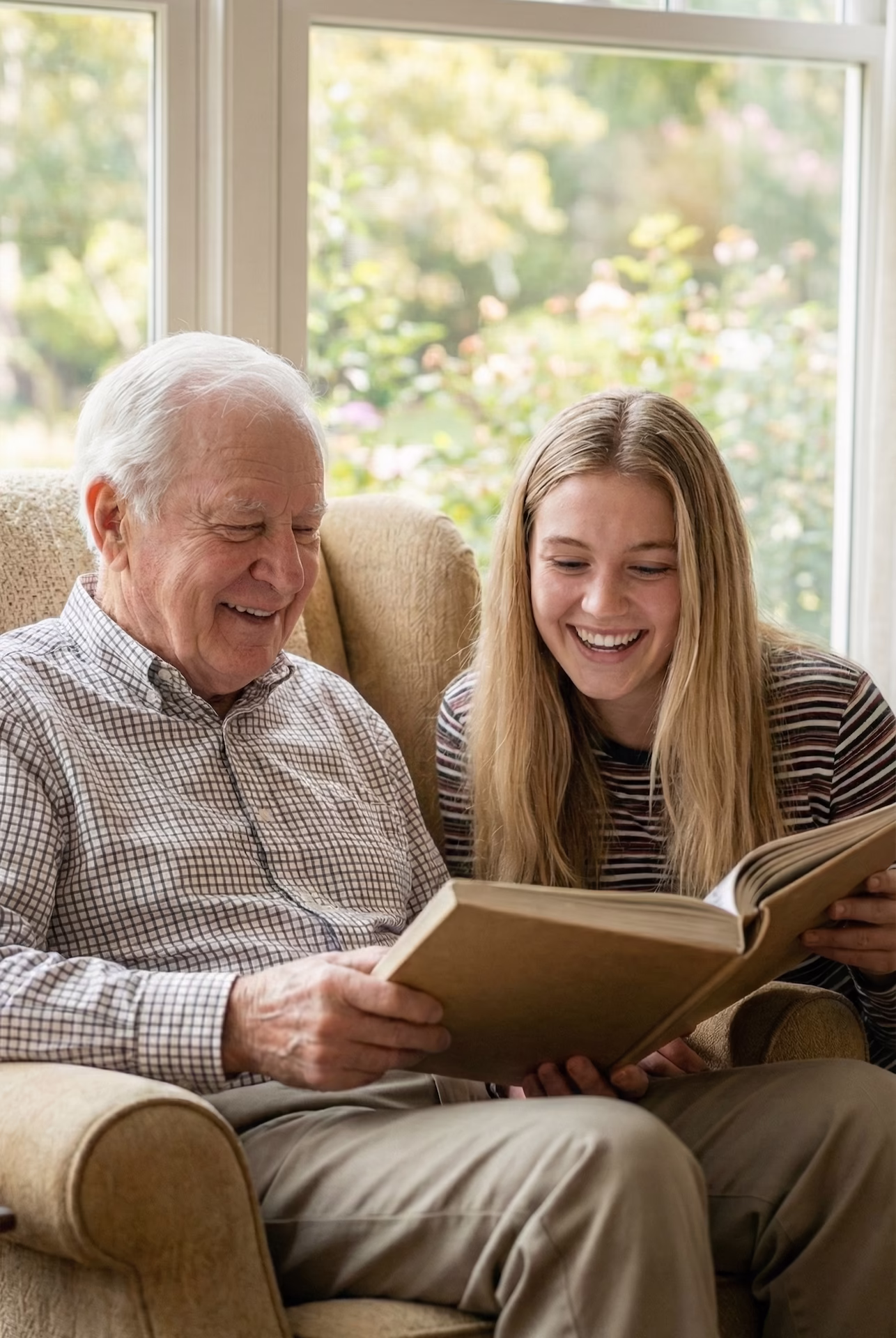 A daughter reading with her father